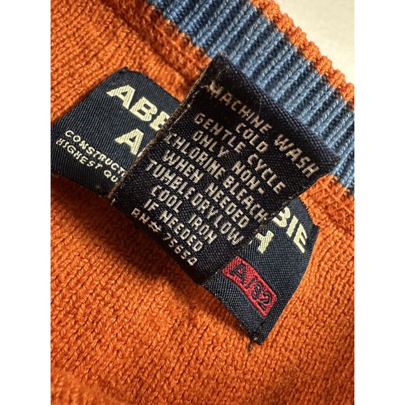 VTG Abercrombie Fitch Sweater Men XL Orange Acrylic Muscle 3D Rib Sweatshirt 90s - Picture 8 of 9